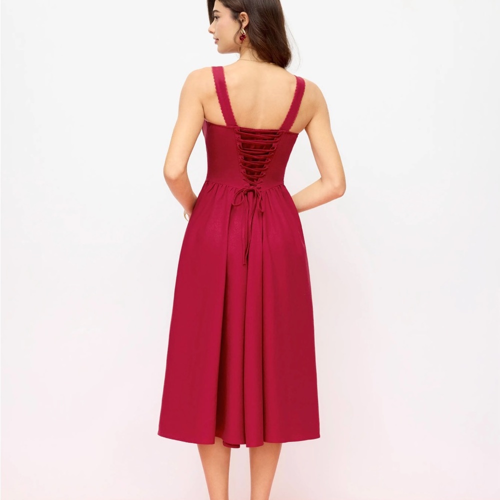 Cider Red Ruching Button-Front Midi Dress - Picture 3 of 6